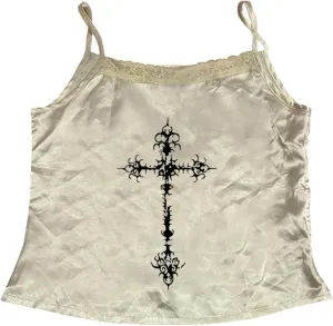 Coquette Lace Crop Tops 2000s Spaghetti Strap Tops Y2k Goth Grunge Emo Top Women Vintage Camisole