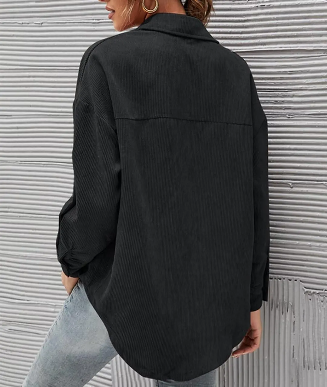 Corduroy Button Down Shirts for Women Boyfriend Long Sleeve Pocket Oversized Blouses Tops