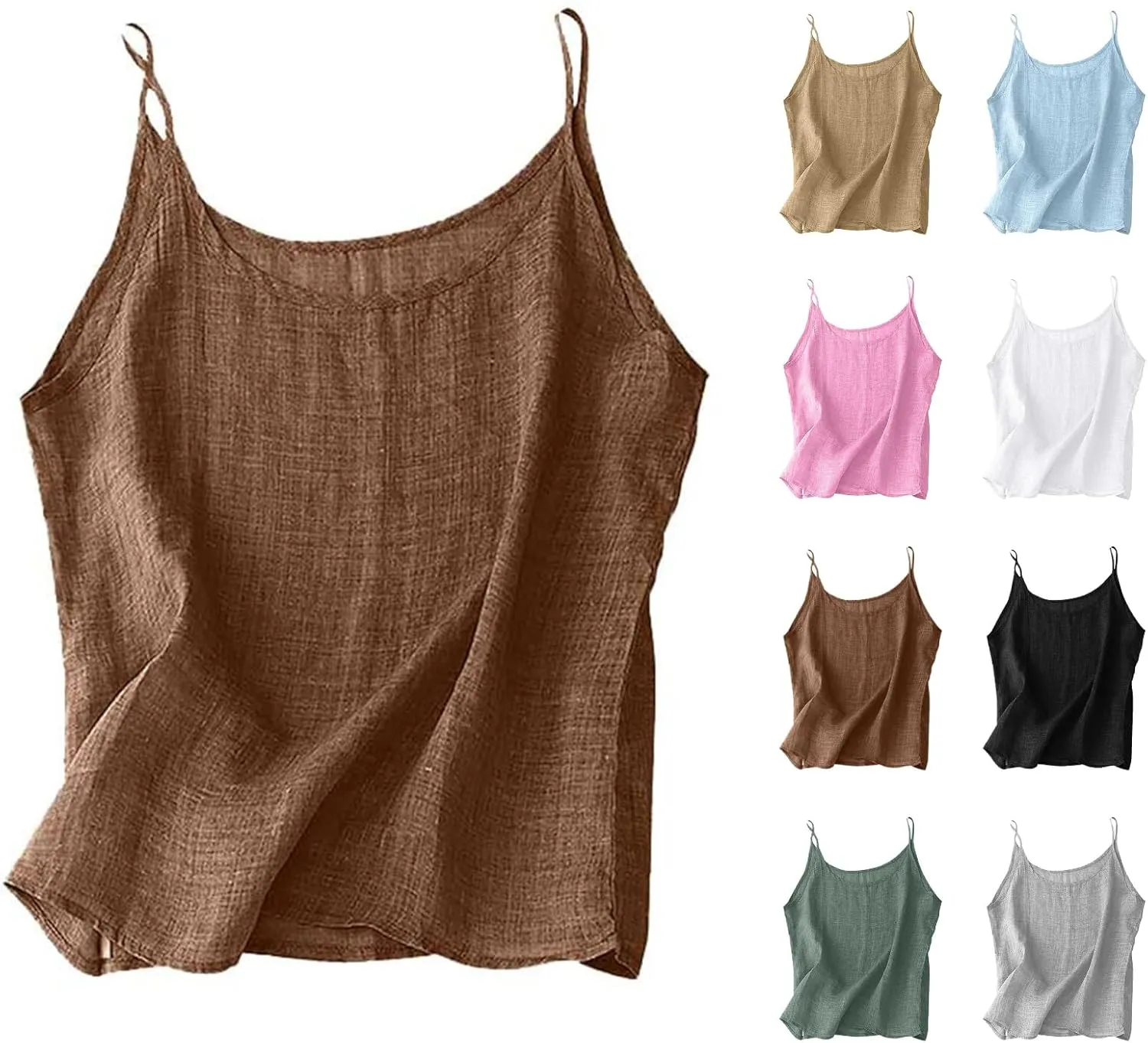 Cotton Linen Tank Tops for Women Spaghetti Strap Loose Fit Camisole Top Cami Summer 2025 Casual Sleeveless Shirts