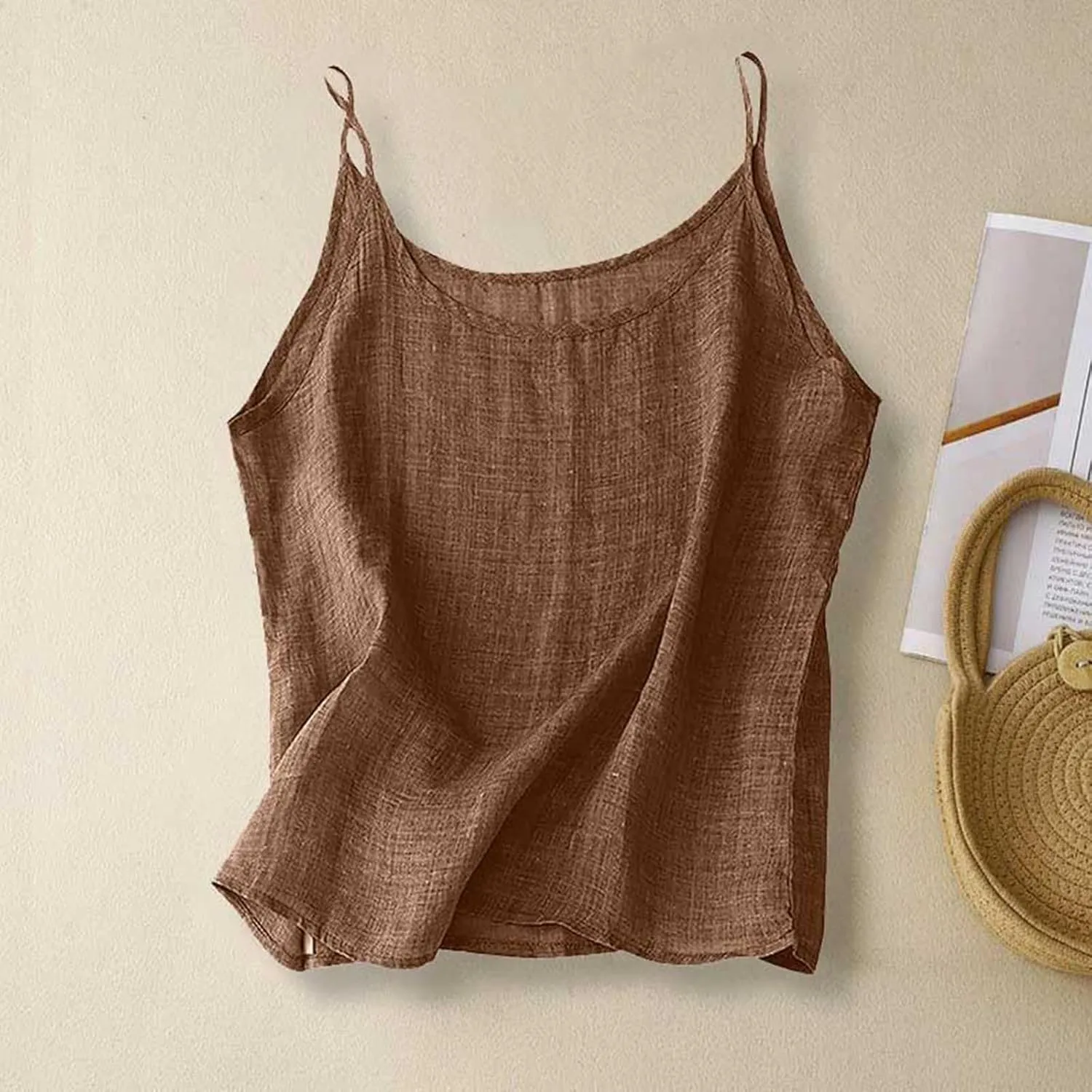 Cotton Linen Tank Tops for Women Spaghetti Strap Loose Fit Camisole Top Cami Summer 2025 Casual Sleeveless Shirts