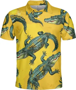 Crocodile Print Polo Shirts for Men - Short Sleeve Golf Shirts Dry Fit Mens Polo T-Shirt Casual Style 04
