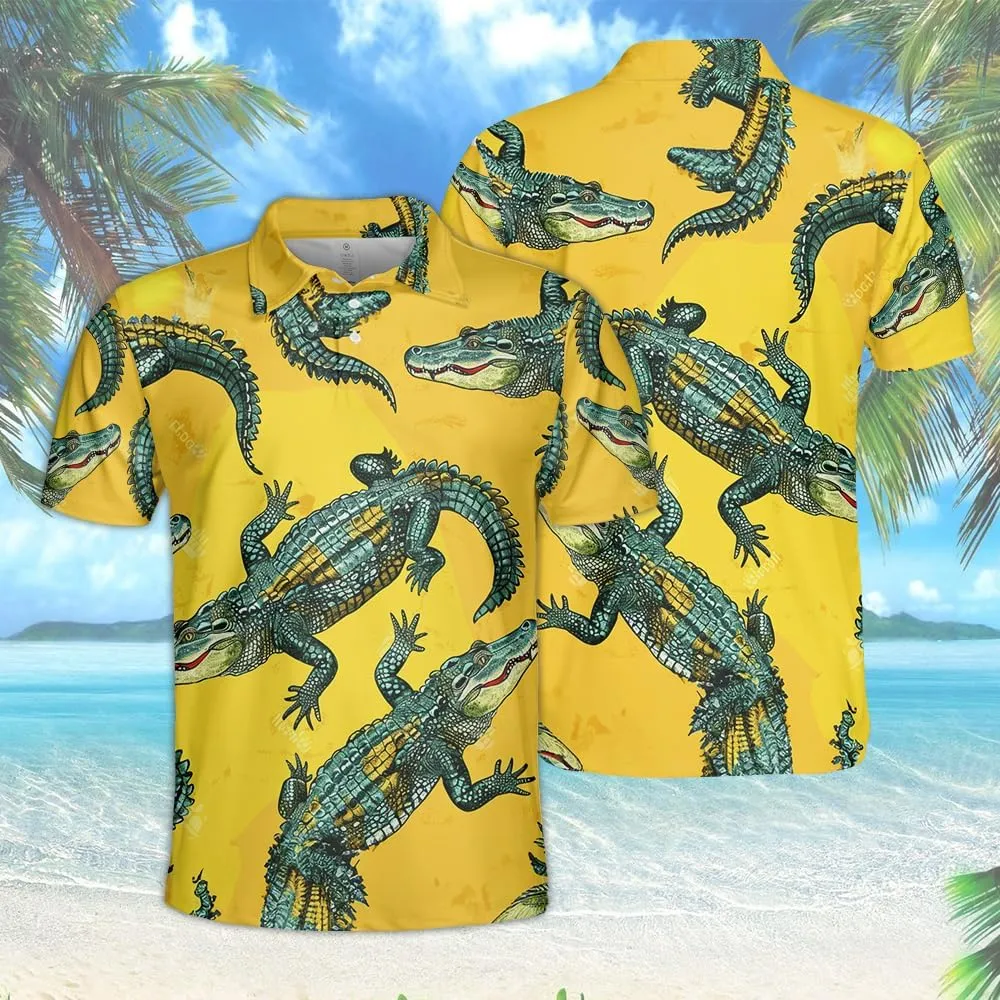 Crocodile Print Polo Shirts for Men - Short Sleeve Golf Shirts Dry Fit Mens Polo T-Shirt Casual Style 04