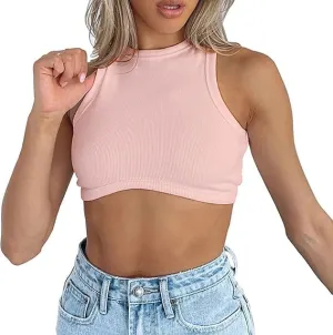 Crop Tank Tops for Women Trendy Sexy Teen Girls Going Out Tops Cute Summer Cropped Sleeveless Knit Ribbed White/Black