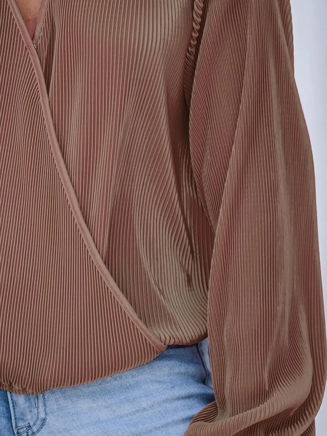 CUPSHE Women Long Lantern Sleeve Shirts Tops Dressy Casual Loose Fit V Neck Blouses