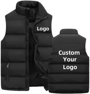 Custom Logo Autumn Winter Men Coats Jackets Vest Fashion Thick Stand Collar Cotton Personalized Jacket Sleeveless