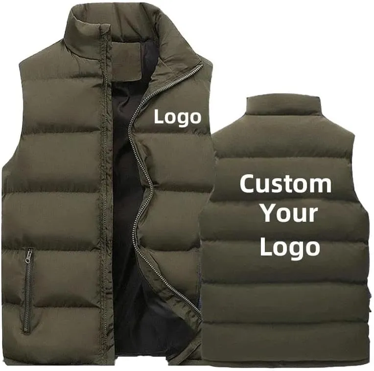 Custom Logo Autumn Winter Men Coats Jackets Vest Fashion Thick Stand Collar Cotton Personalized Jacket Sleeveless