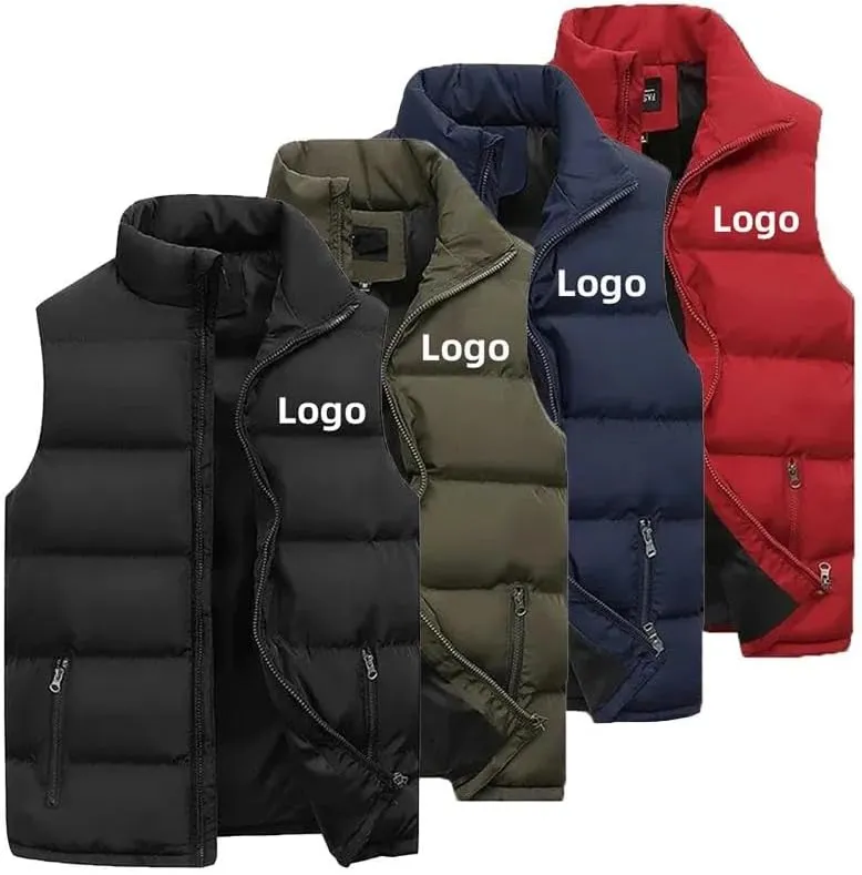 Custom Logo Autumn Winter Men Coats Jackets Vest Fashion Thick Stand Collar Cotton Personalized Jacket Sleeveless