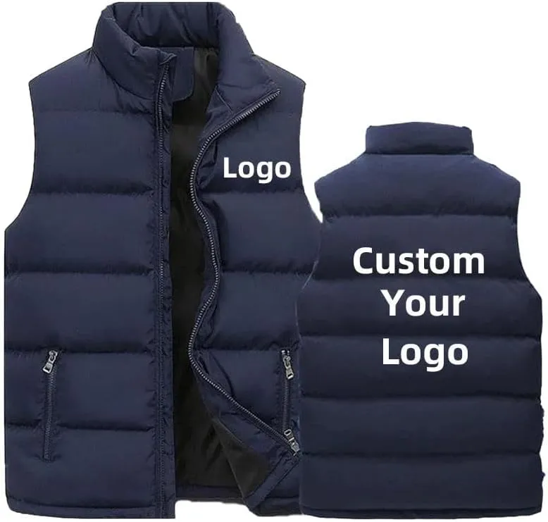 Custom Logo Autumn Winter Men Coats Jackets Vest Fashion Thick Stand Collar Cotton Personalized Jacket Sleeveless