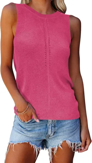Cutiefox Women's Knit Tank Tops Sleeveless Summer Loose Tie Back Casual Vest Shirts Blouses