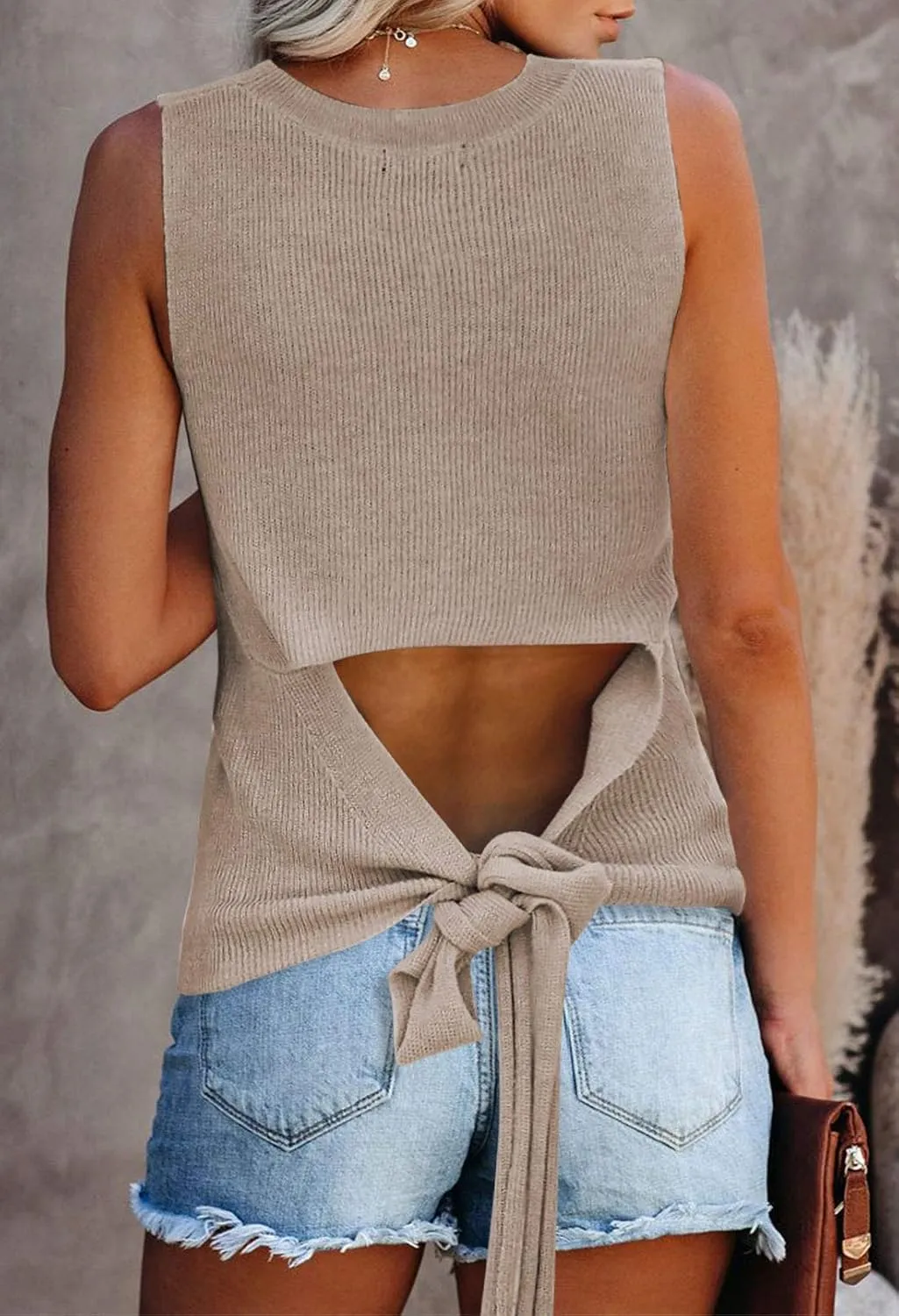 Cutiefox Women's Knit Tank Tops Sleeveless Summer Loose Tie Back Casual Vest Shirts Blouses