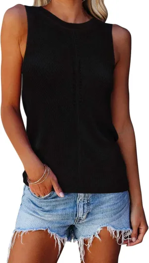 Cutiefox Women's Knit Tank Tops Sleeveless Summer Loose Tie Back Casual Vest Shirts Blouses