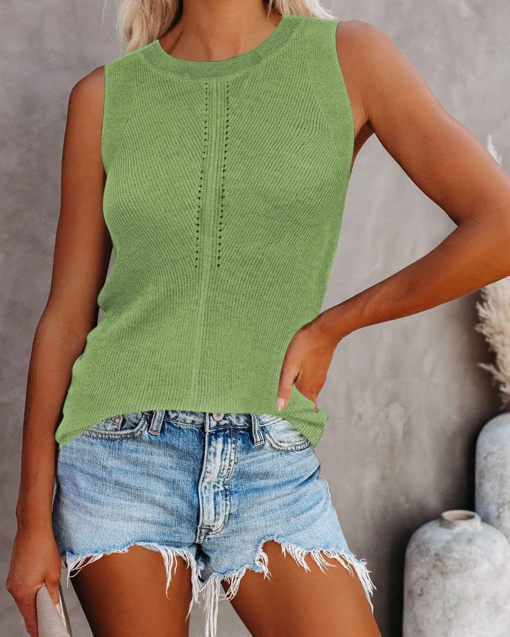 Cutiefox Women's Knit Tank Tops Sleeveless Summer Loose Tie Back Casual Vest Shirts Blouses