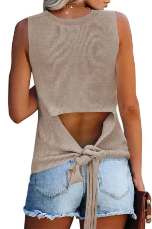 Cutiefox Women's Knit Tank Tops Sleeveless Summer Loose Tie Back Casual Vest Shirts Blouses
