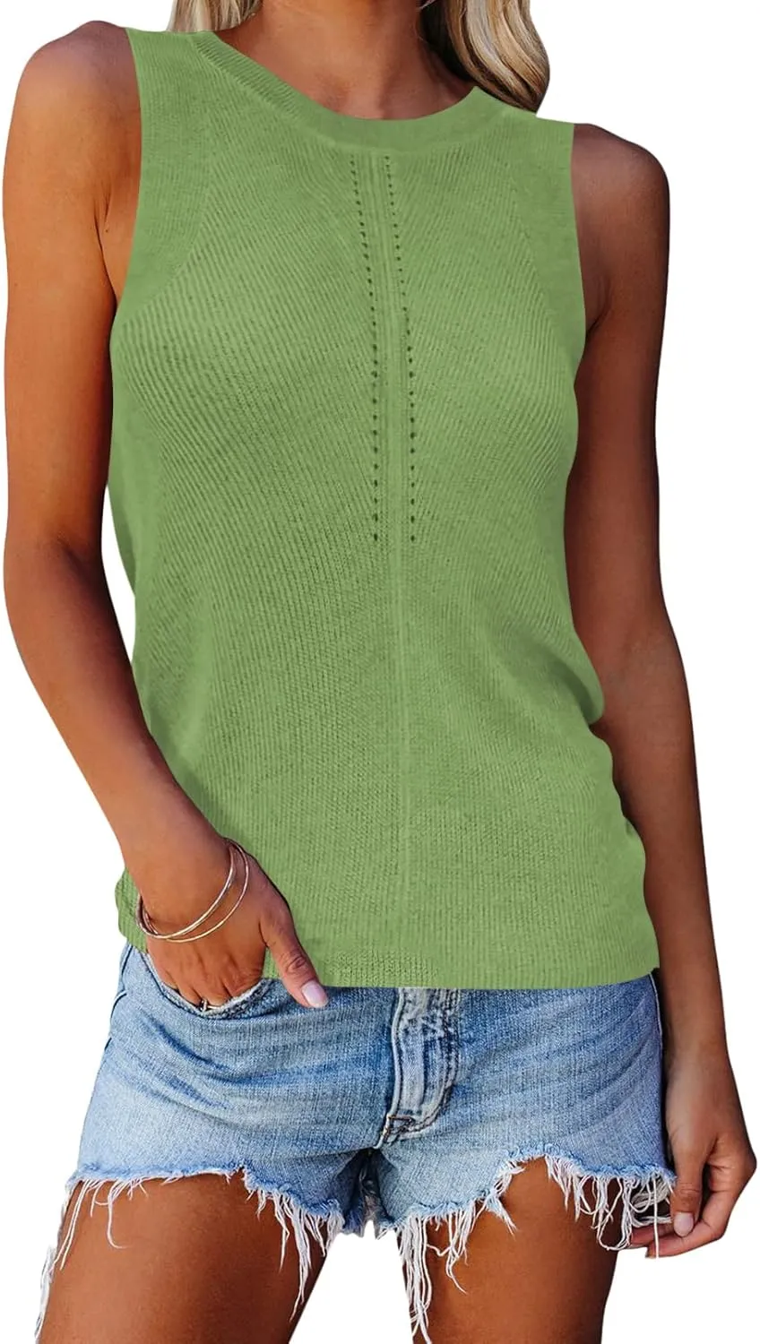 Cutiefox Women's Knit Tank Tops Sleeveless Summer Loose Tie Back Casual Vest Shirts Blouses