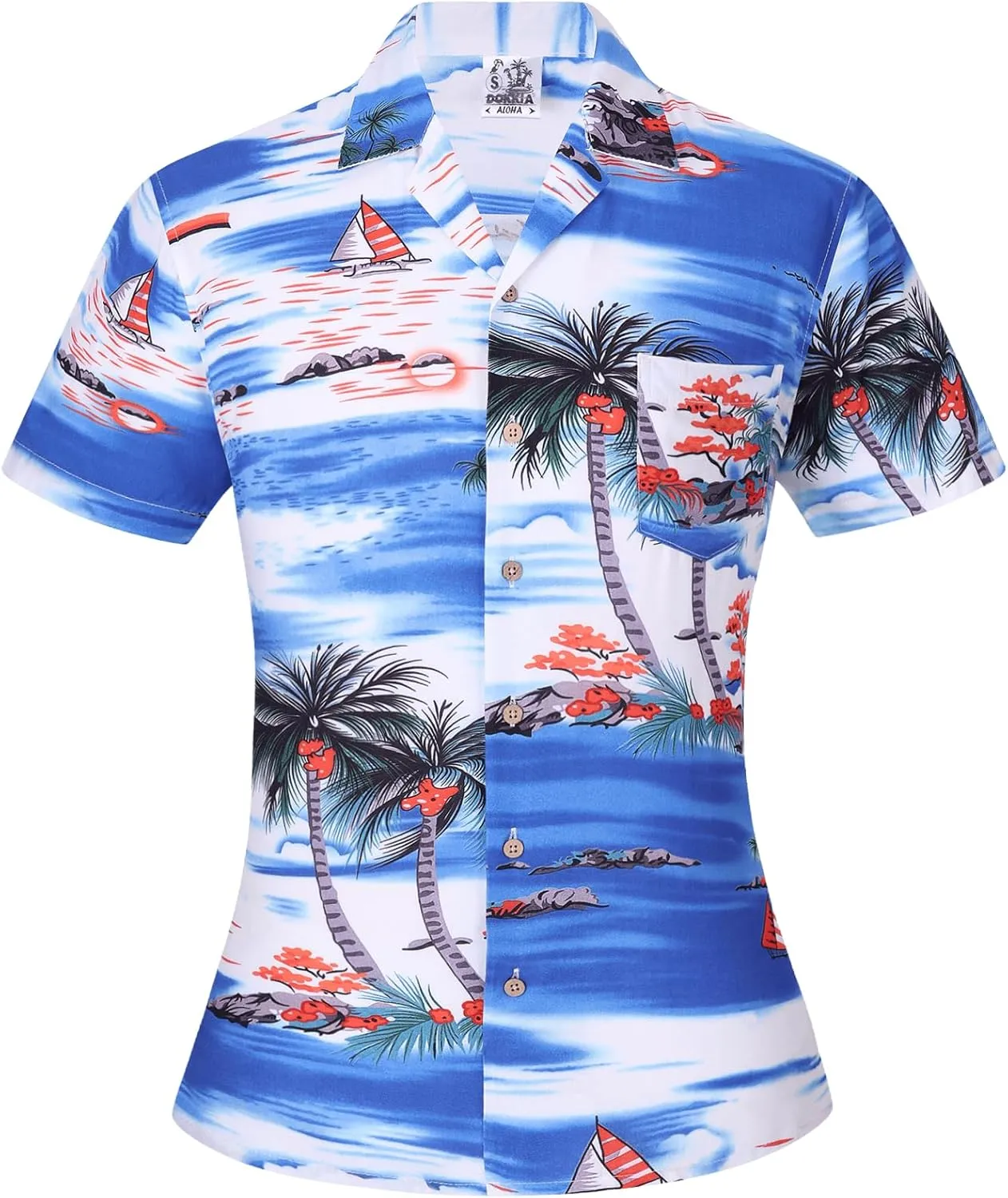 DOKKIA Women's Hawaiian Shirt Blouses Tropical Aloha Casual Floral Work Luau Party Short Sleeve Tops