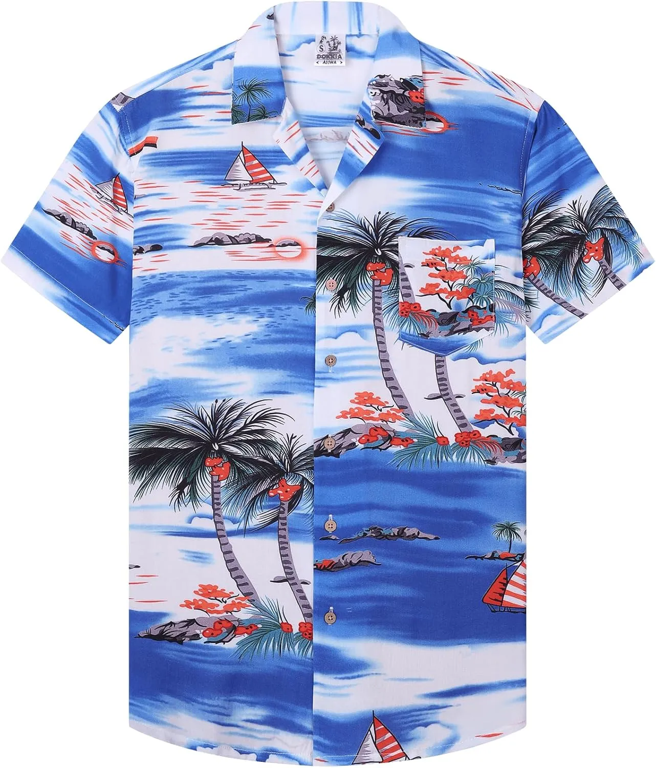 DOKKIA Women's Hawaiian Shirt Blouses Tropical Aloha Casual Floral Work Luau Party Short Sleeve Tops