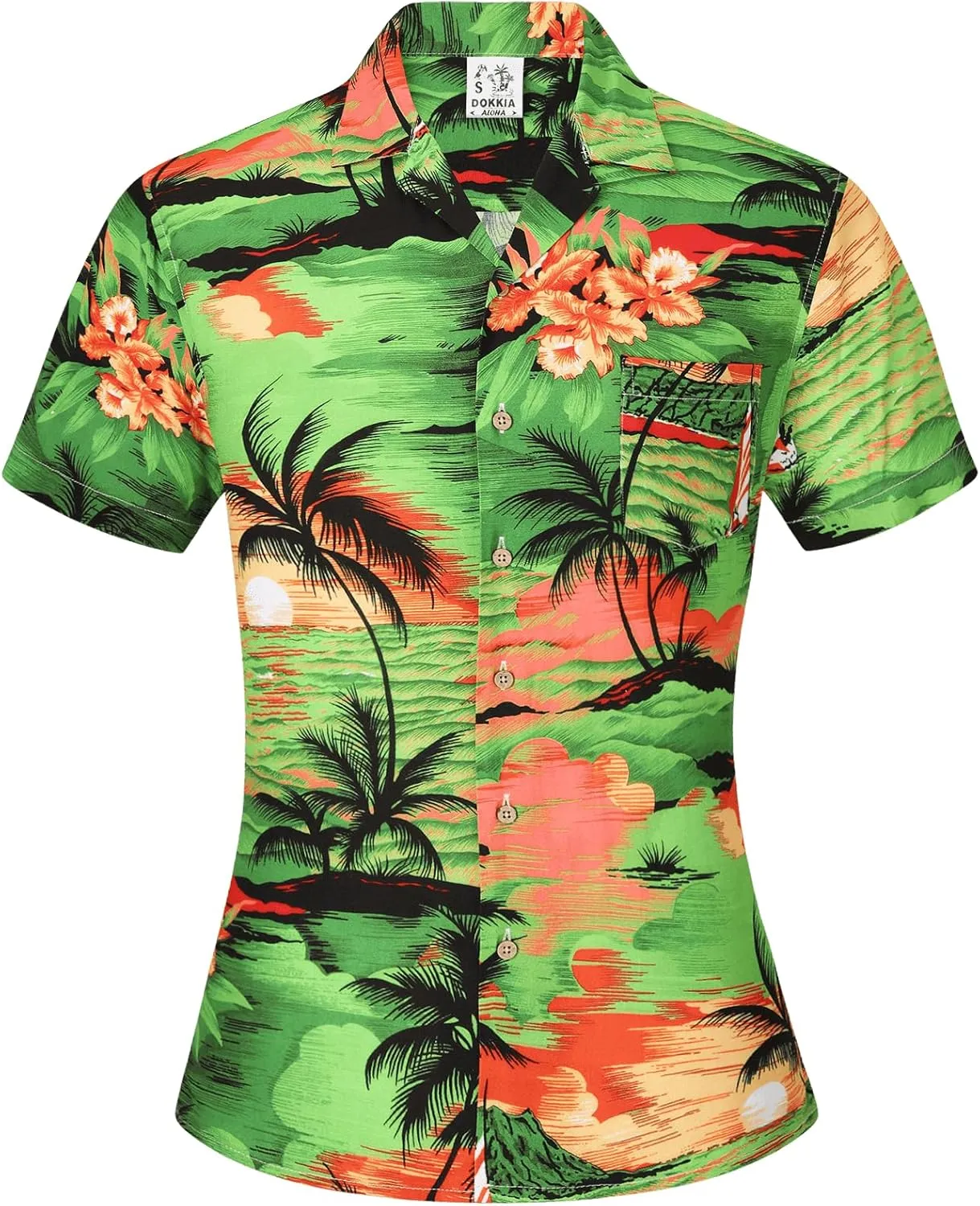 DOKKIA Women's Hawaiian Shirt Blouses Tropical Aloha Casual Floral Work Luau Party Short Sleeve Tops