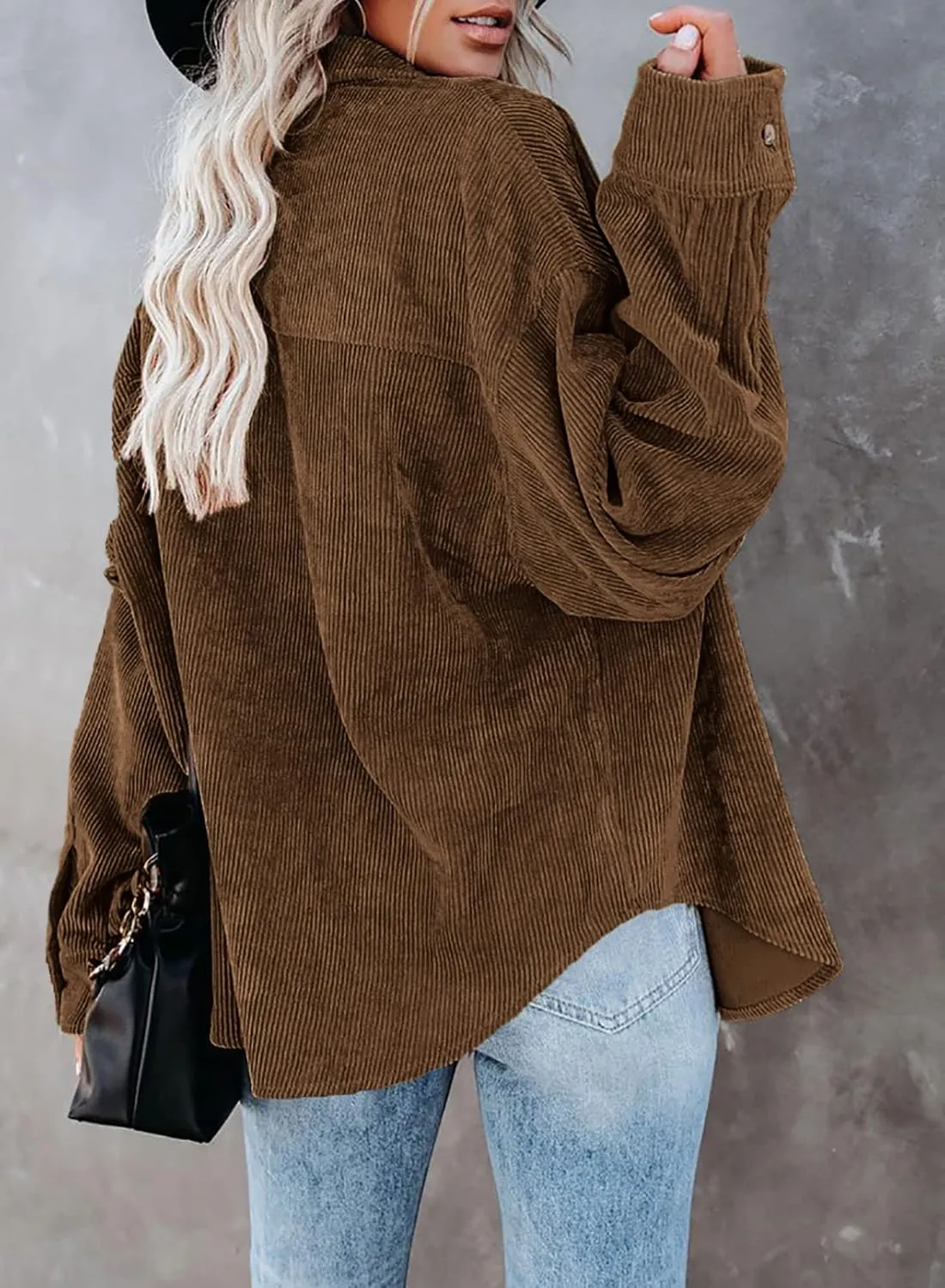Dokotoo Womens Corduroy Button Down Shirts Boyfriend Long Sleeve Oversized Blouses Tops