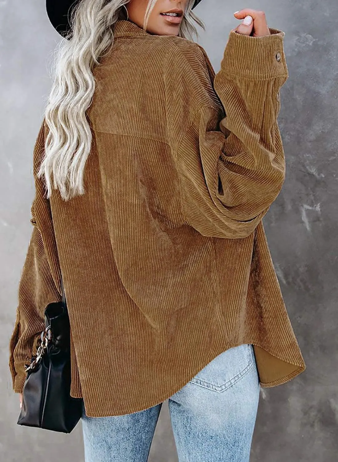 Dokotoo Womens Corduroy Button Down Shirts Boyfriend Long Sleeve Oversized Blouses Tops