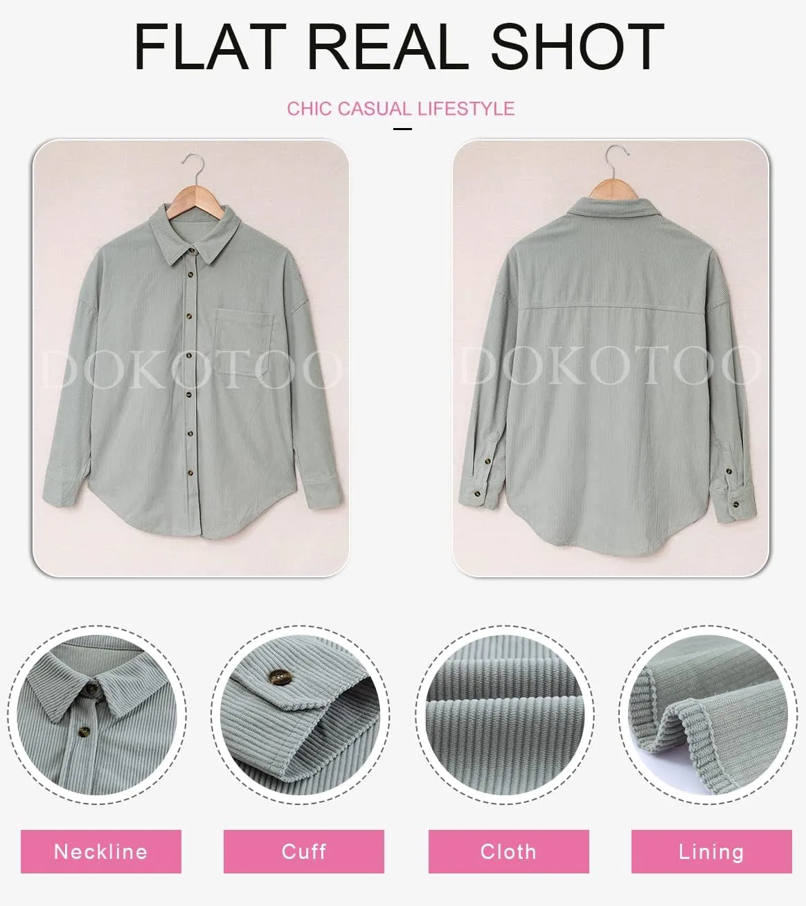 Dokotoo Womens Corduroy Button Down Shirts Boyfriend Long Sleeve Oversized Blouses Tops
