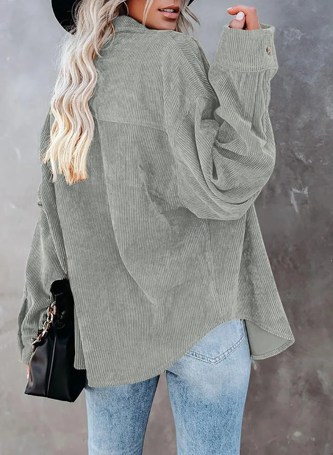 Dokotoo Womens Corduroy Button Down Shirts Boyfriend Long Sleeve Oversized Blouses Tops