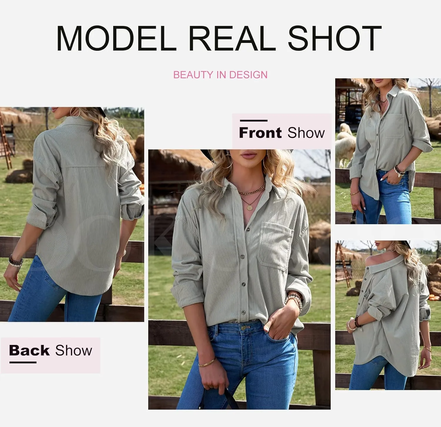 Dokotoo Womens Corduroy Button Down Shirts Boyfriend Long Sleeve Oversized Blouses Tops