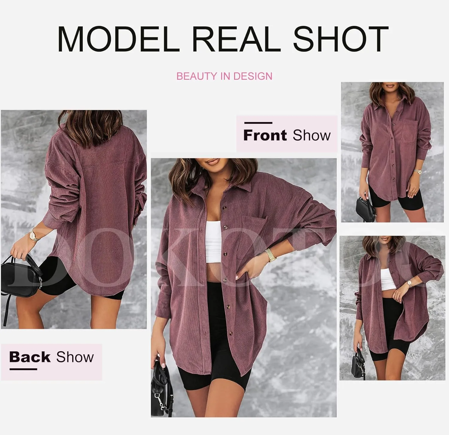 Dokotoo Womens Corduroy Button Down Shirts Boyfriend Long Sleeve Oversized Blouses Tops