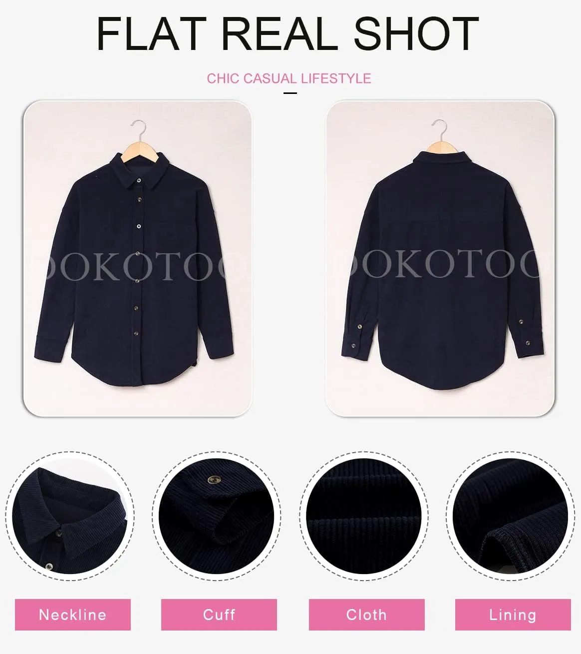 Dokotoo Womens Corduroy Button Down Shirts Boyfriend Long Sleeve Oversized Blouses Tops
