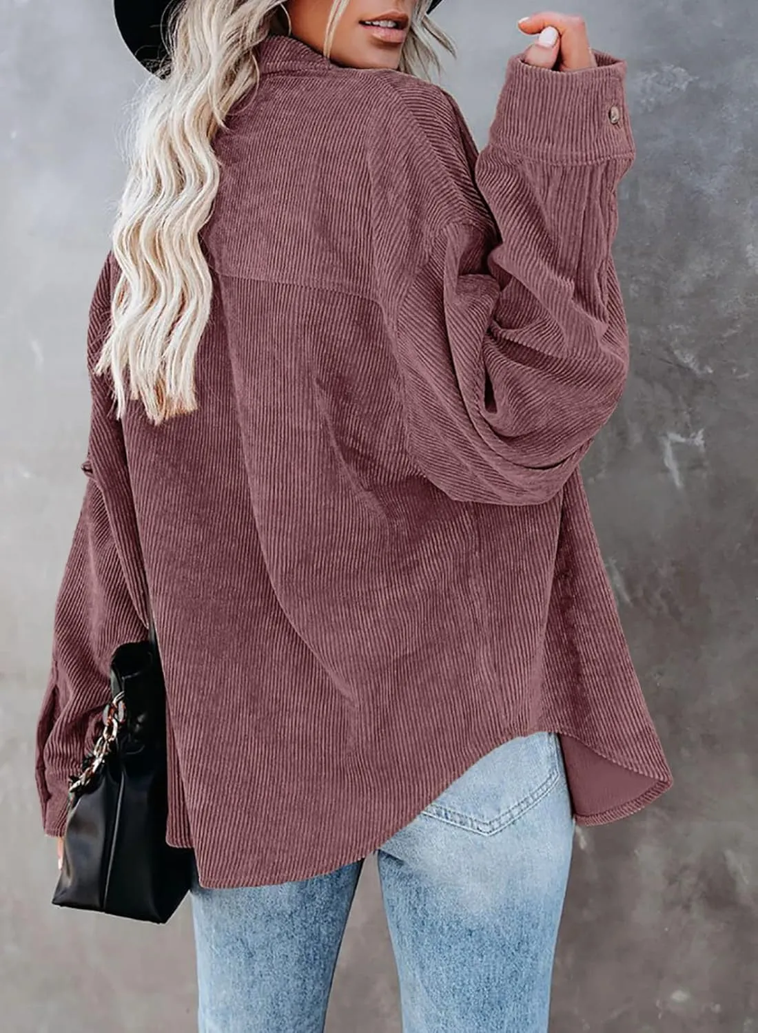 Dokotoo Womens Corduroy Button Down Shirts Boyfriend Long Sleeve Oversized Blouses Tops