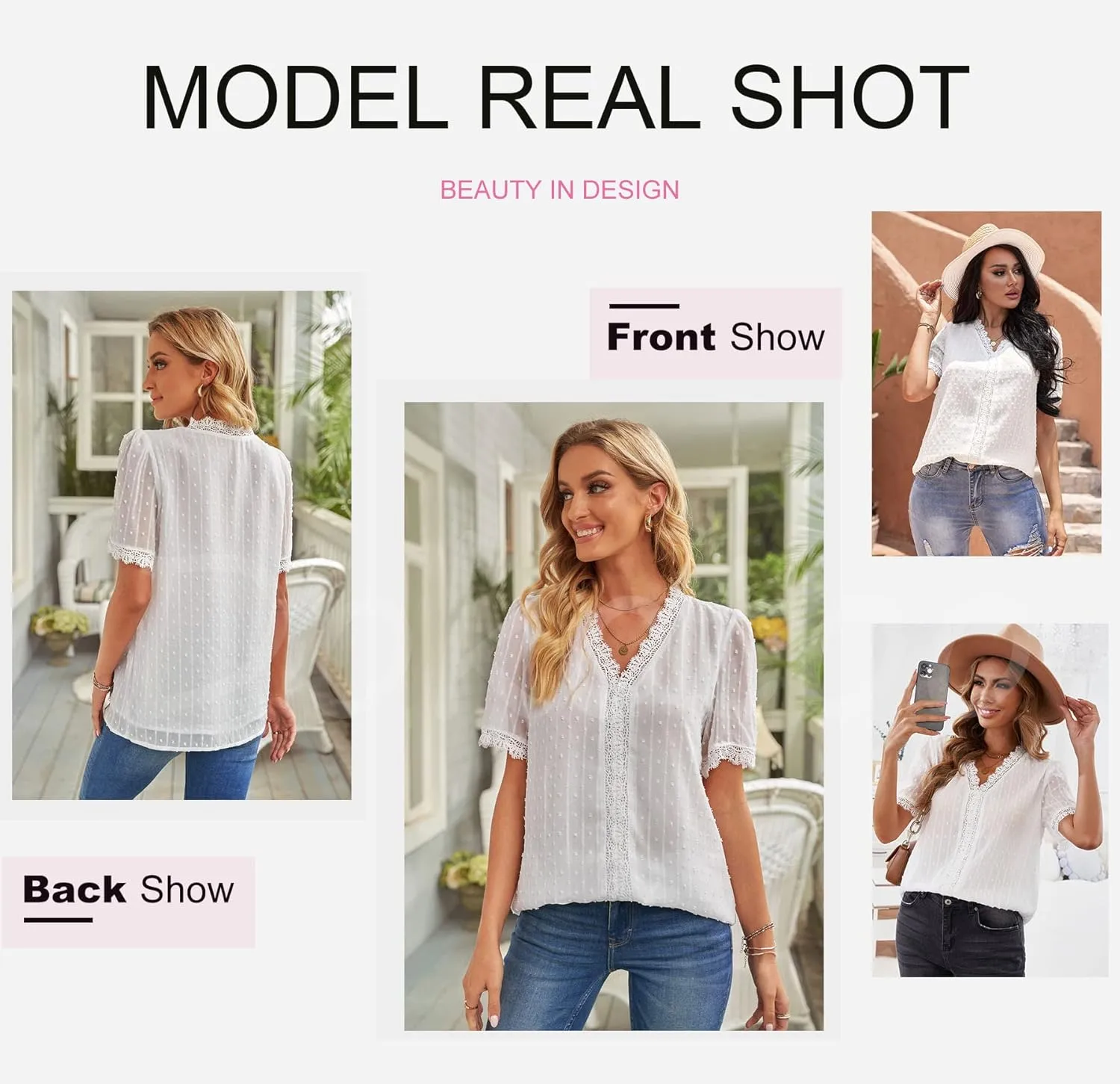 Dokotoo Women's V Neck Lace Crochet Tunic Tops Flowy Casual Blouses Shirts