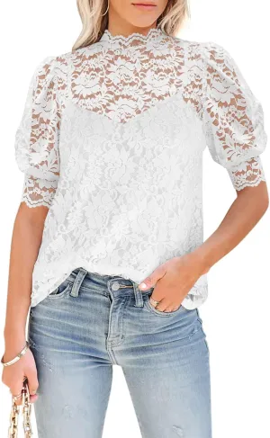 DOROSE Womens Tops and Blouses Dressy Casual Lace Floral Long Sleeve Shirts