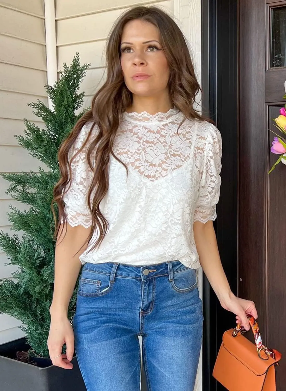 DOROSE Womens Tops and Blouses Dressy Casual Lace Floral Long Sleeve Shirts