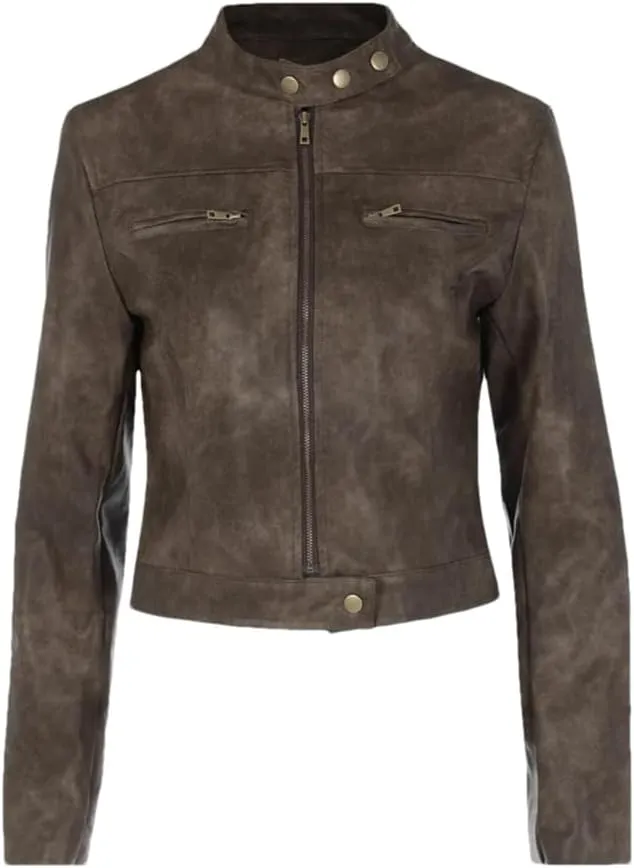 Dvbfufv Women Fashion Slim Long Sleeve Zipper Short Leather Coat Women Casual Street Daily Jacket Women Clothing