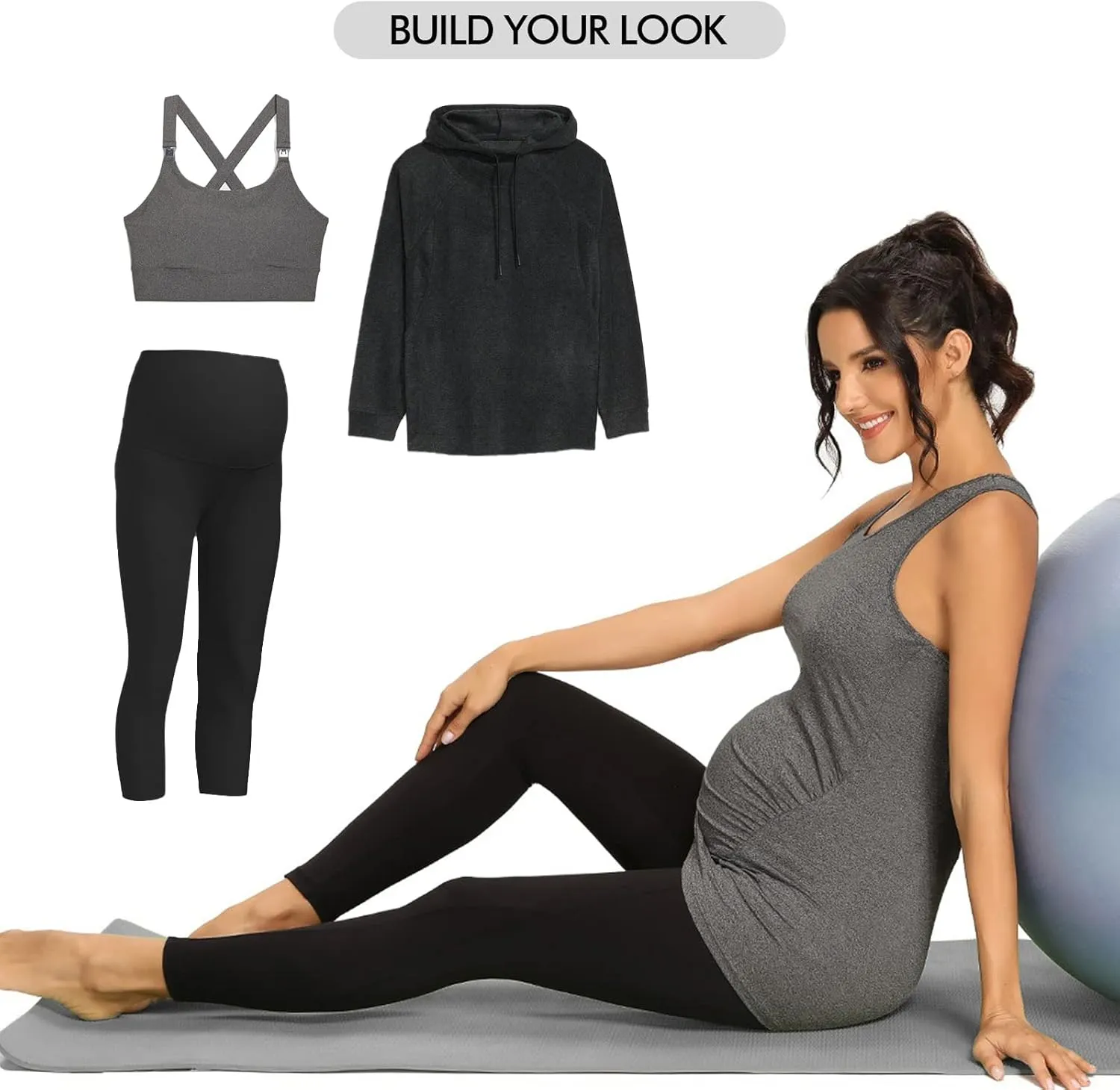 Ecavus 3PCS Women's Maternity Tank Tops Seamless Racerback Workout Athletic Yoga Tops Pregnancy T-Shirt