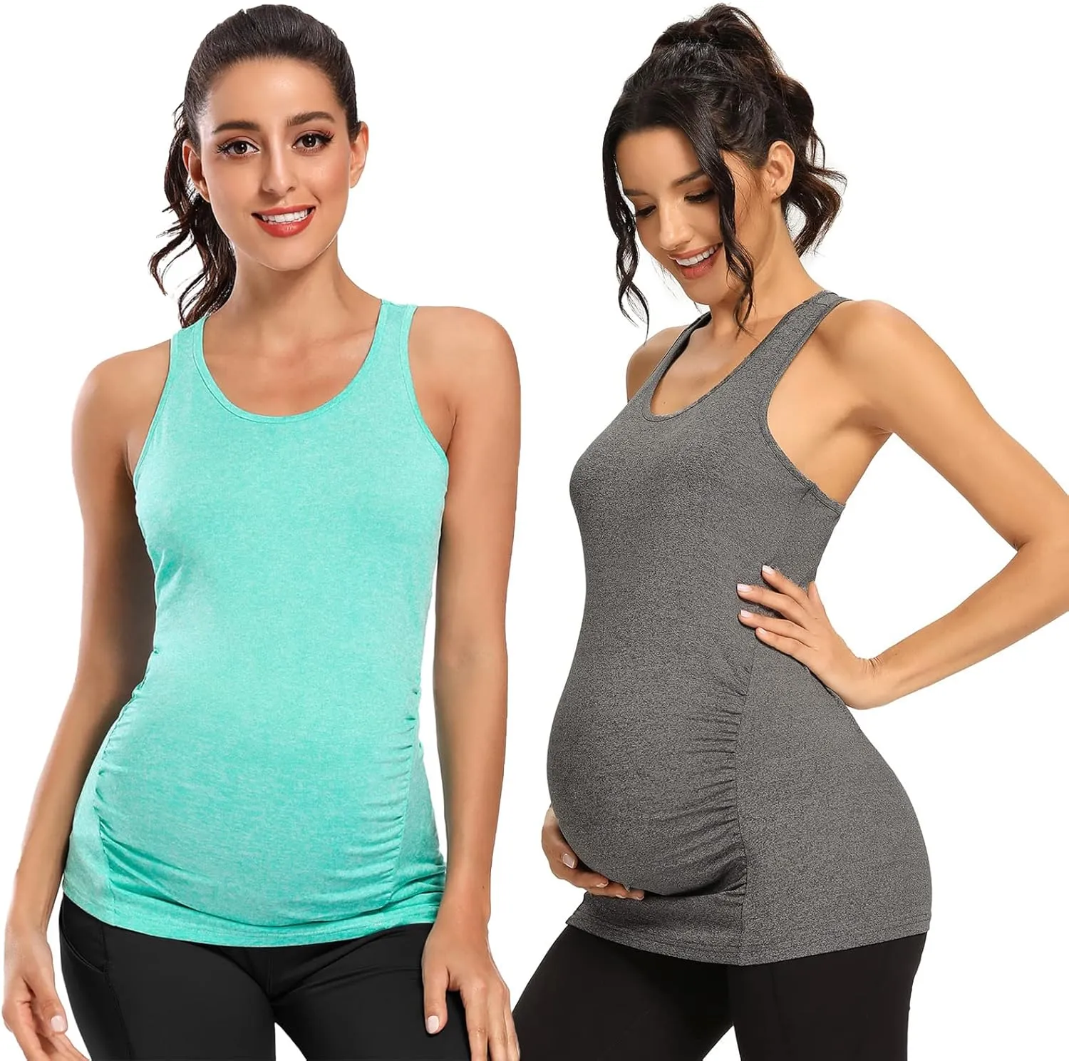 Ecavus 3PCS Women's Maternity Tank Tops Seamless Racerback Workout Athletic Yoga Tops Pregnancy T-Shirt