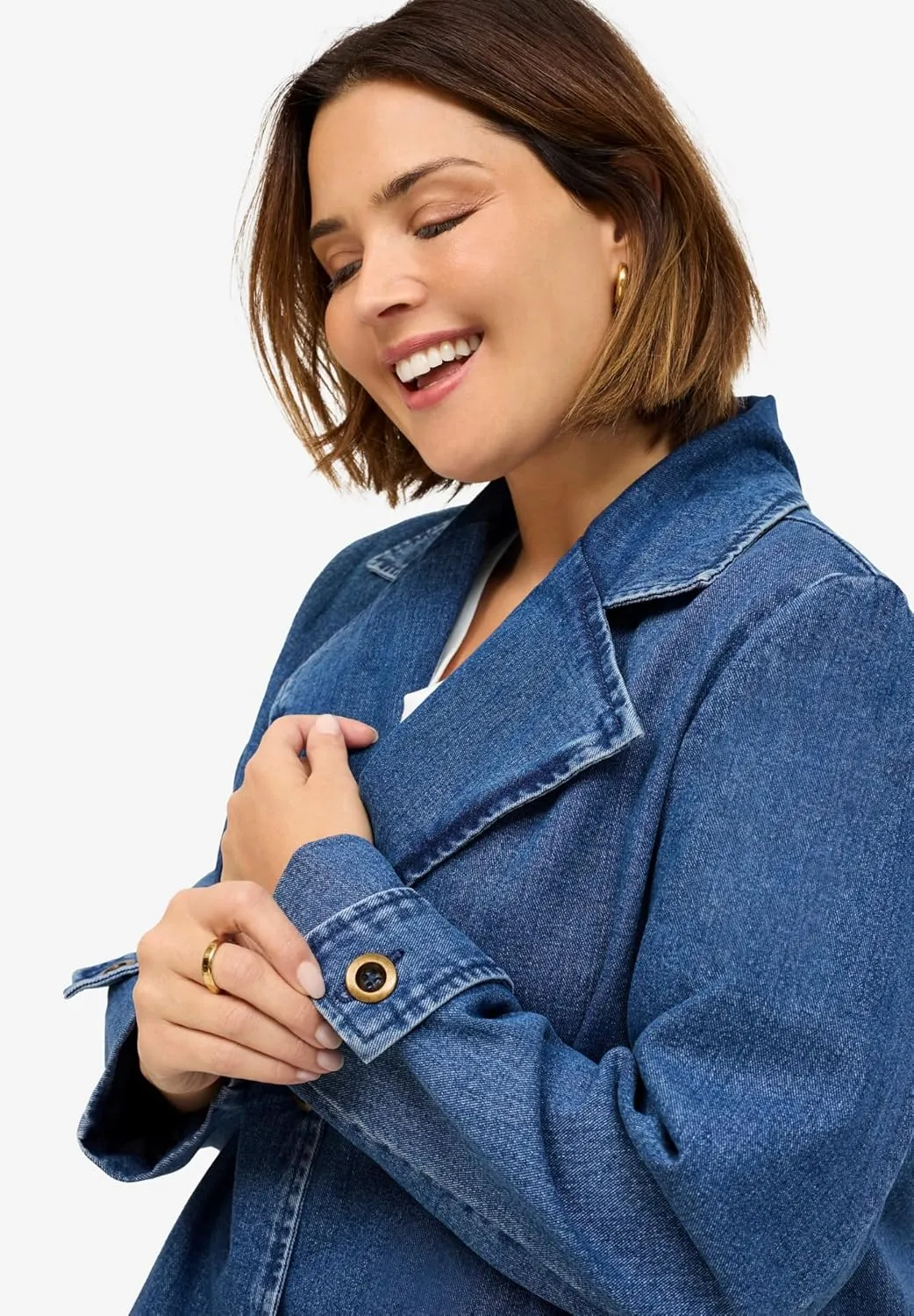 ellos Plus Size Button Front Denim A-Line Jacket