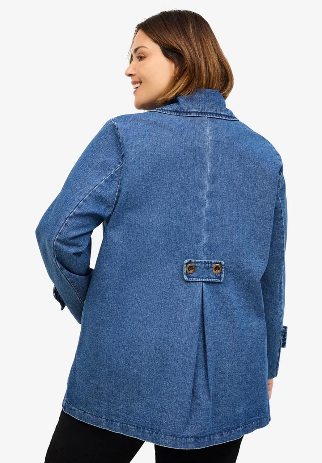 ellos Plus Size Button Front Denim A-Line Jacket