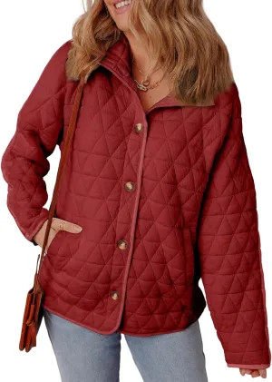 EVALESS Women's Lightweight Diamond Quilted Jacket Casual Winter Open Front Button Down Puffer Coat Outwear Cardigan