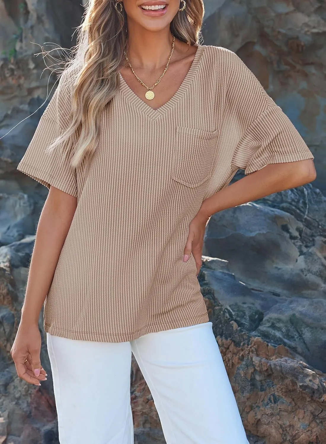 EVALESS Womens Summer Tops Oversized T Shirts Short Sleeve Blouses for Women Dressy Casual Work Outfits