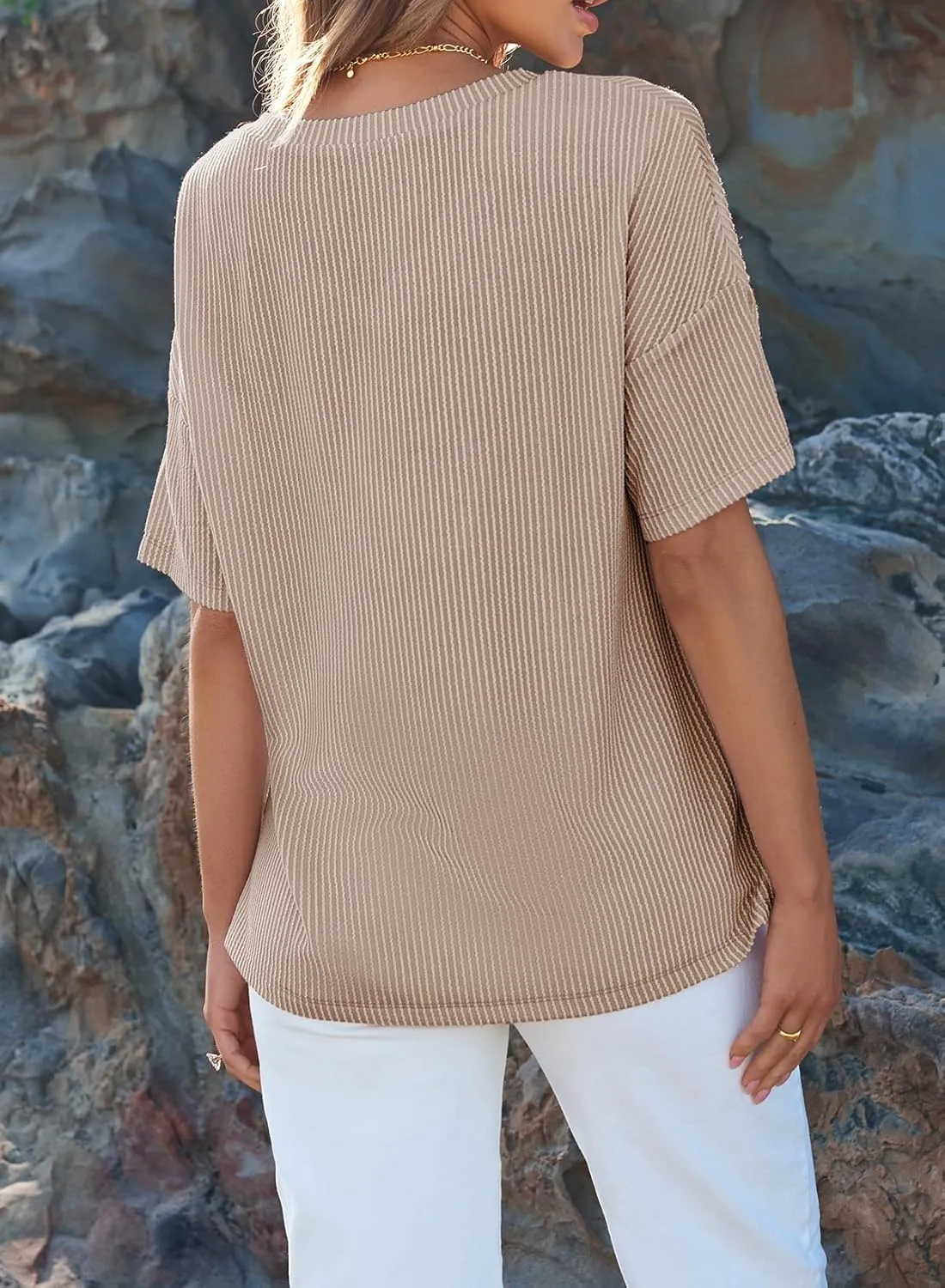 EVALESS Womens Summer Tops Oversized T Shirts Short Sleeve Blouses for Women Dressy Casual Work Outfits