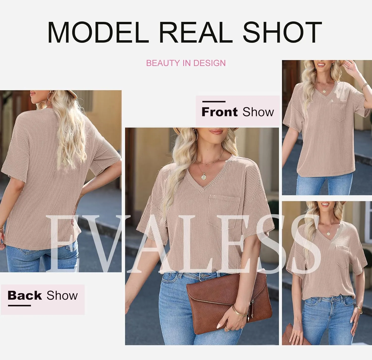 EVALESS Womens Summer Tops Oversized T Shirts Short Sleeve Blouses for Women Dressy Casual Work Outfits