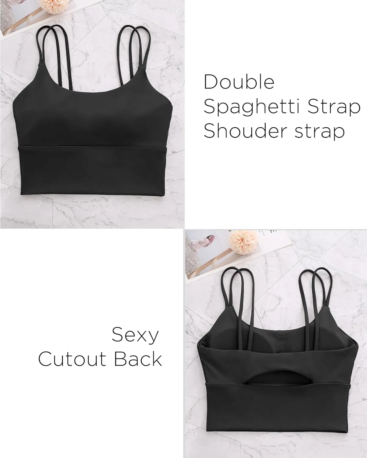 Everrysea Sports Bras for Women High Support Longline Workout Tank Tops Built in Bra Strappy Yoga Padded Crop Top