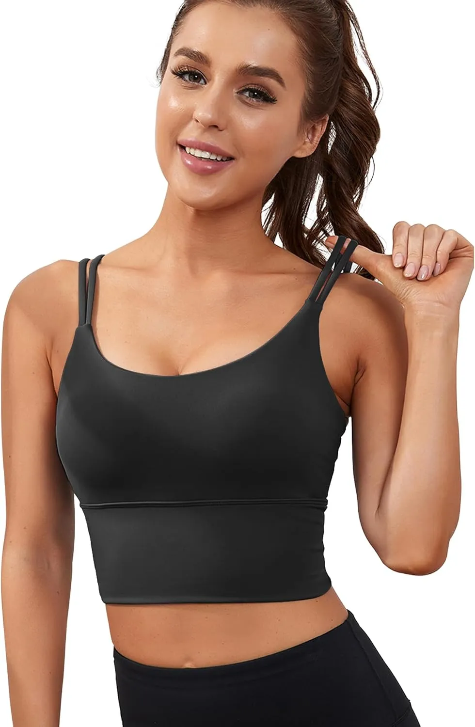 Everrysea Sports Bras for Women High Support Longline Workout Tank Tops Built in Bra Strappy Yoga Padded Crop Top
