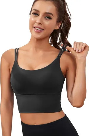 Everrysea Sports Bras for Women High Support Longline Workout Tank Tops Built in Bra Strappy Yoga Padded Crop Top