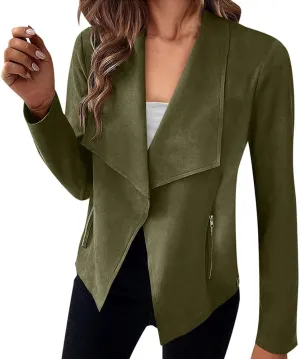 Faux Suede Leather Jackets for Women Motorcycle Moto Biker Short Open Front Tassel Coat