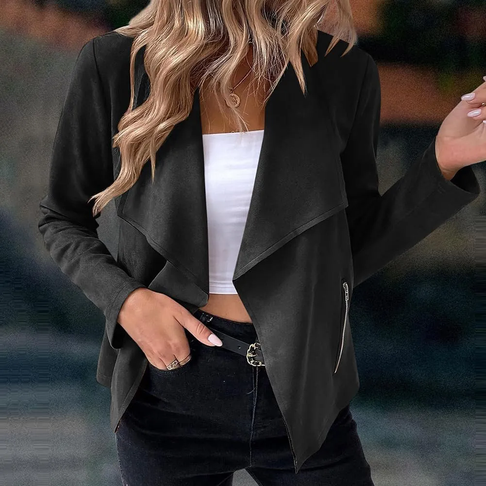 Faux Suede Leather Jackets for Women Motorcycle Moto Biker Short Open Front Tassel Coat