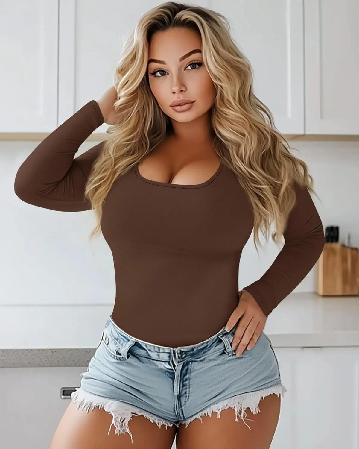 Ficerd 3 Pack Women's Plus Size Thermal Shirts Fleece Lined Scoop Neck Long Sleeve Tops Fitted Winter Base Layer Underwear