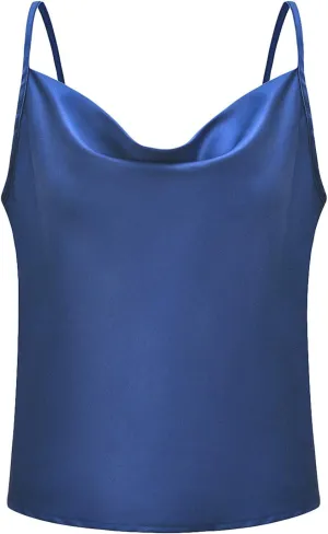 FLITAY Womens Cowl Neck Camis Satin Tank Top Spaghetti Strap Solid Color Camisoles Blouses