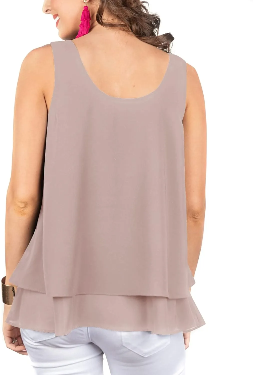 Floral Find Women's Chiffon Layered Tank Tops Summer Sleeveless Round Neck Blouses Shirts