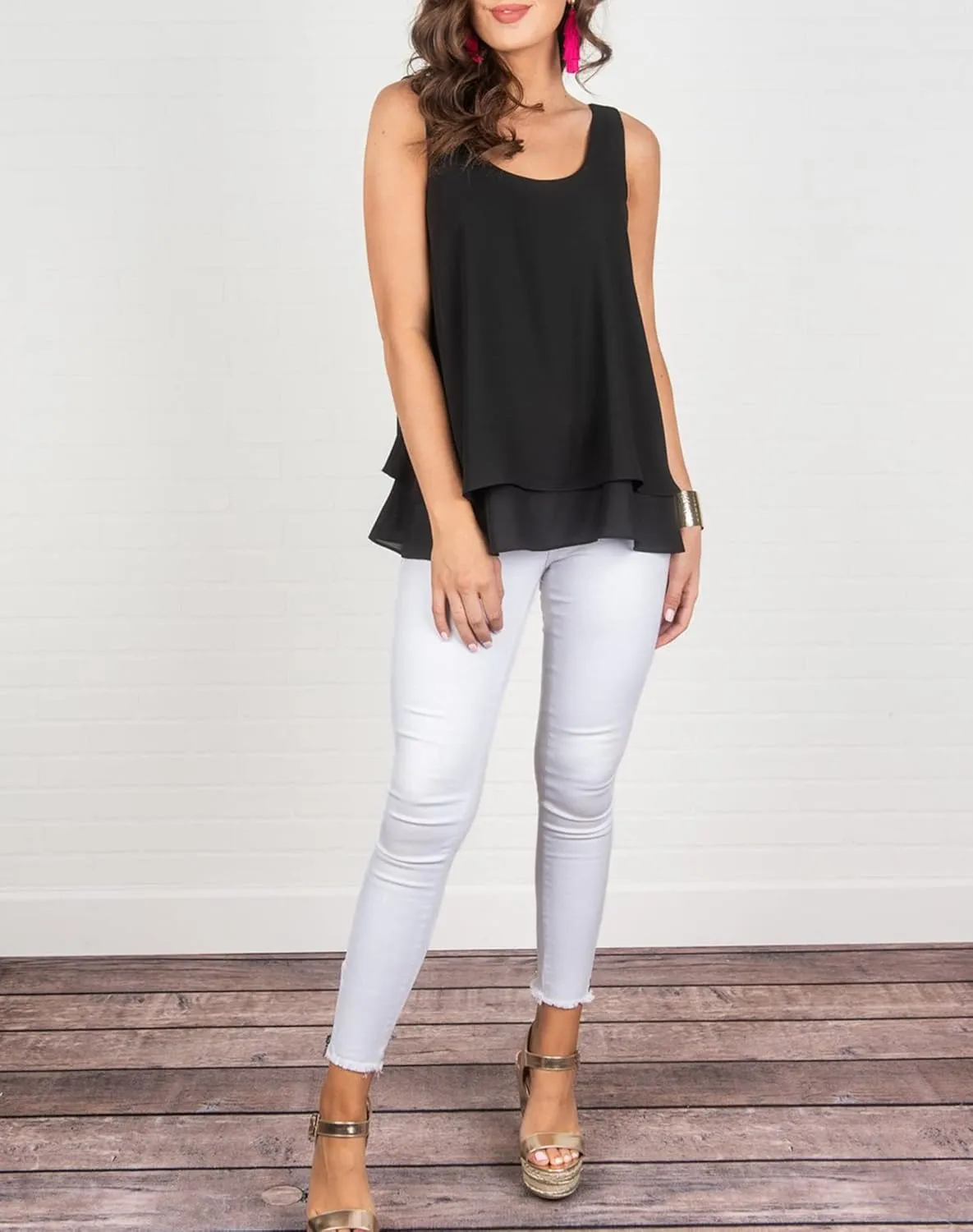Floral Find Women's Chiffon Layered Tank Tops Summer Sleeveless Round Neck Blouses Shirts